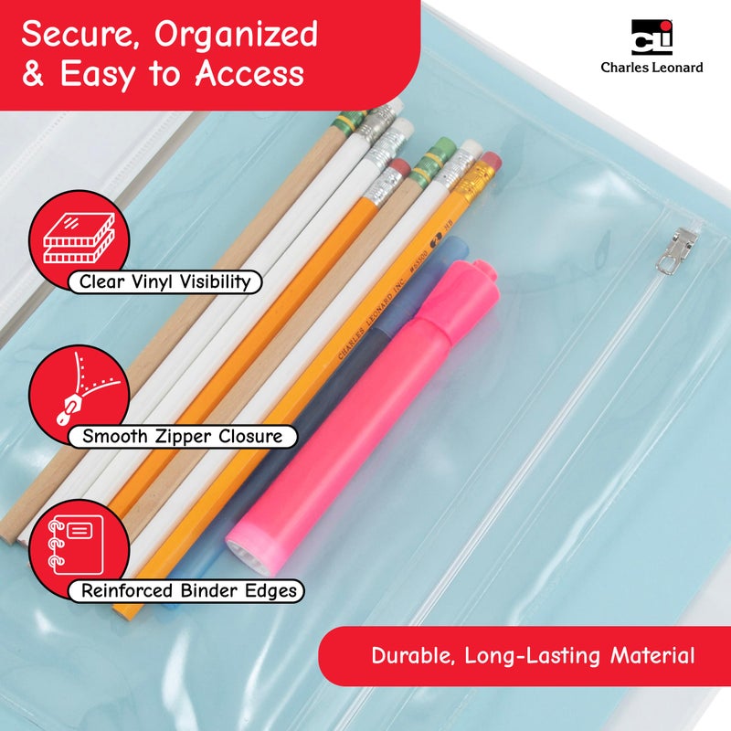 Charles Leonard Pencil Pouch for Binder, 1 Pocket with Zipper Closure, Clear Vinyl, 24-Pack (76380-ST) - Image 4